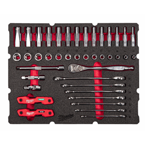 MILWAUKEE SKRALLE 3/8"+SKRALLENØKKELSETT SKUM 55DEL